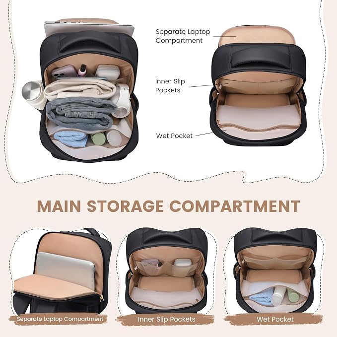GOLF SUPAGS Lunch Backpack 16 Inch Laptop Backpack with Insulated Cooler Lunch Box Food Bag for College Work Camping Picnics (Black)