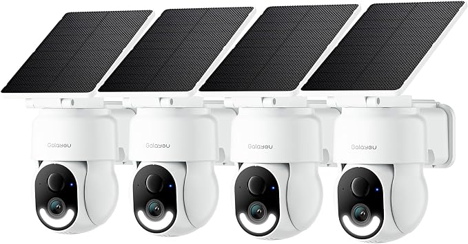 GALAYOU Security Cameras Wireless Outdoor - 2K Outside Battery Home Security Cameras for Front/Backyard, Fence with Spotlight/Siren, AI Human Detection, PIR Sensor, TF Card & Cloud Storage, R6 4 Pack