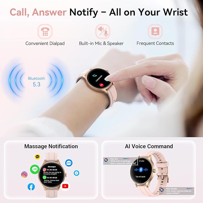 Fitpolo Smart Watch for Women Android iPhone, 1.27'' HD Fitness Tracker with Bluetooth Call & Answer, IP68 Waterproof, Heart Rate/SpO2/Sleep Monitor, Built-in AI Voice, 105+ Sports Modes (Pink)