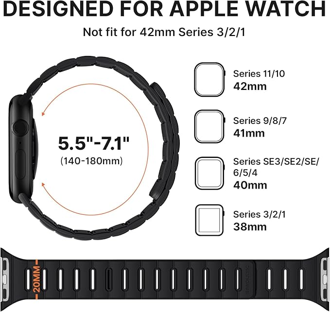 Bandletic Silicone Watch Bands Compatible with Apple Watch Series 11 Band, Breathable Double Sided Wearable Magnetic Strap for iWatch Series 10 (42mm),9 8 7 (41mm),SE3 SE2 SE 6 5 4 (40mm),3 2 1(38mm)