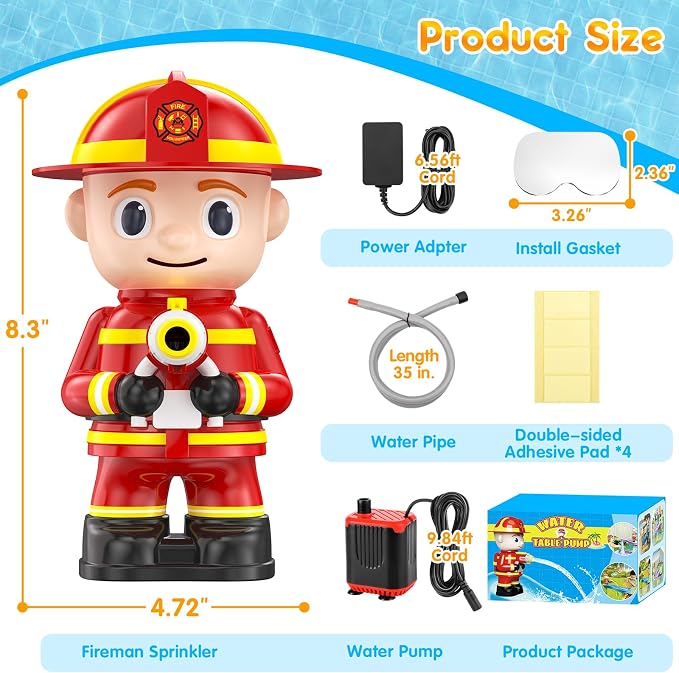 WITALENT Water Table Pump, Fireman Water Pump for Water Table for Kids Ages 3-5, Fixed Water Flow，Safe Plug-in Use, Long Cord, No Drilling，Outdoor Toys with Magnetic Base, NOT Included Water Table