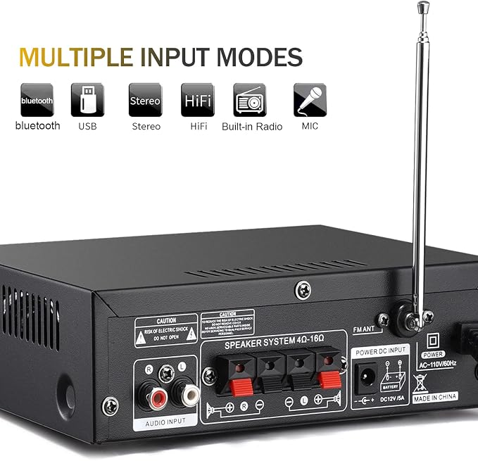 Facmogu 298A Max 300Wx2 Wireless Bluetooth 5.0 Stereo Audio Amplifier, RMS 40Wx2 Power Amp 2 Channel Stereo Receiver for Home Theater Speakers, Bass & Treble Control, USB/SD/RCA/MIC/FM in, Remote
