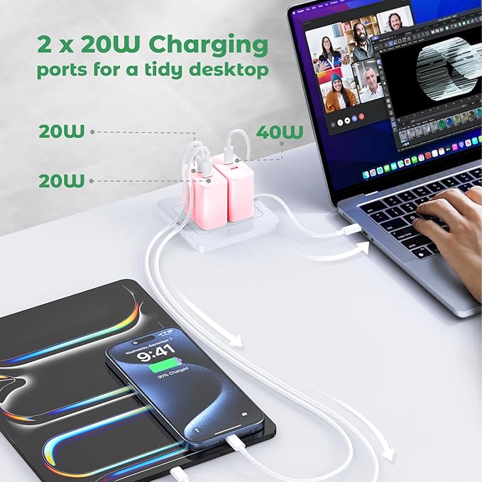 USB C Charger Block, 40W Dual Port Fast Charger 20W Type C Charging Block 3.1A USB Wall Charger Dual Port PD+QC Charging Cube for iPhone 15 16 14 13 12 11 Pro Max XS, iPad, Samsung Phone-Pink