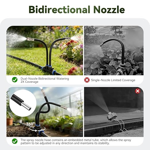 100Ft 1/2" Tubing High-Flow Drip Irrigation System, 360° Adjustable Garden Watering System with 60 Nozzles, Dual-Side Watering Kit for Raised Beds, Greenhouses & Efficient Plant Irrigation