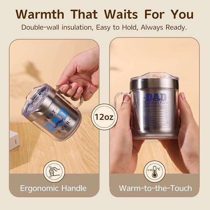 Dad Birthday Gifts, 12oz Heated Coffee Mug with BEST DAD EVER Design, USB Electric Temperature Control Cup, Fathers Day Gift from Wife Daughter Son(Silver DAD-12oz)