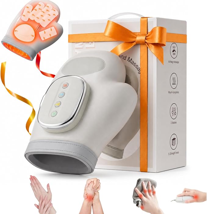 Gifts Hand Massager with Heat and Compression, Cordless for Arthritis & Carpal Tunnel Relief – Longer Battery Life, Enhanced Thumb Massage, Ideal for Stress & Gifts for Men/Women