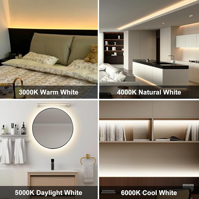 Pandery COB LED Strip Light,CCT Dimmable Strips Light,2700K-6500K,50ft/15m,8mm Wide,CRI90+ 24V LED Strips Kit with Bluetooth APP Control/Music Mode,for Bedroom,Kitchen,DIY Lighting