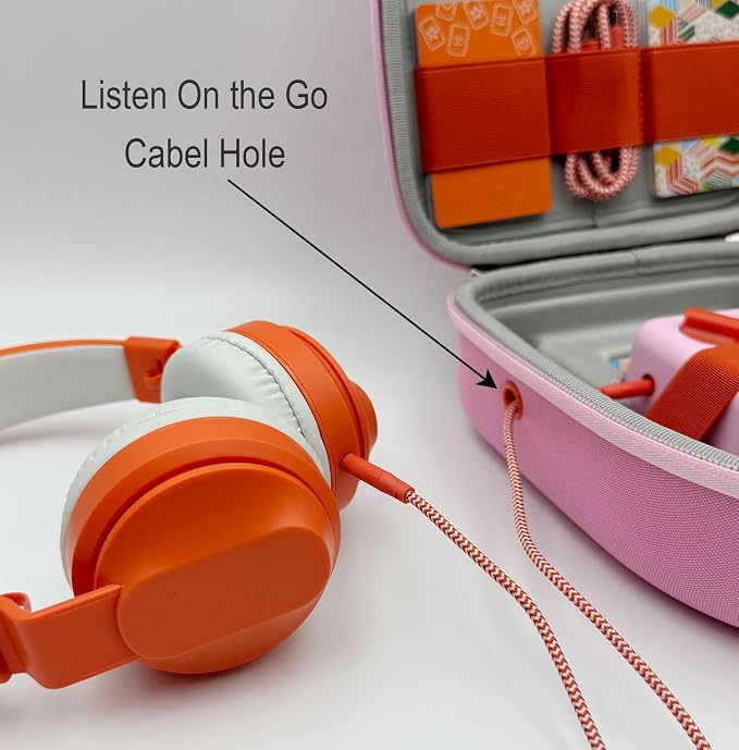 Silicone Cover and Travel Case Compatible with Yoto Mini with Headphones, Hard Carrying Case with Shoulder Strap and Adventure Jacket Accessories Set for Yoto Mini, Pink