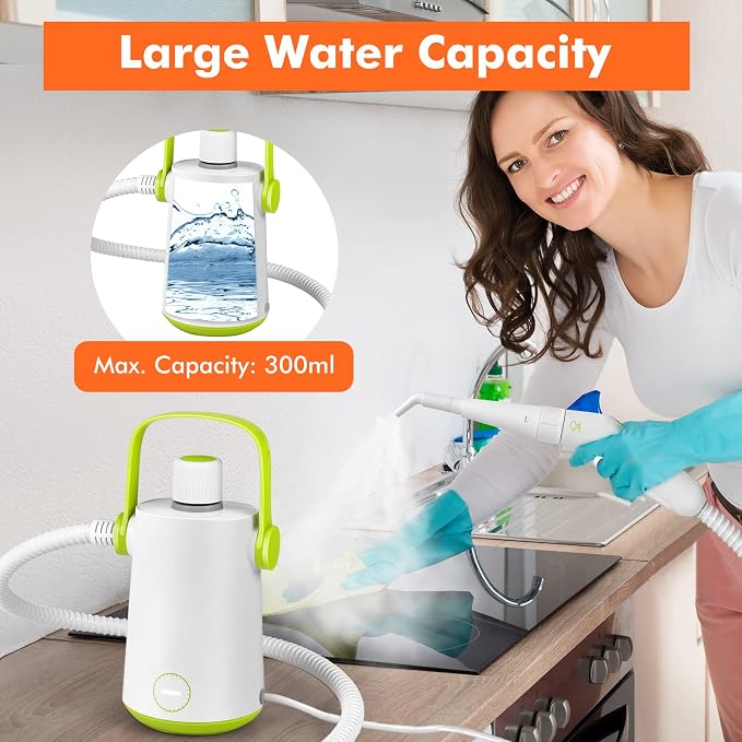 LDAILY Handheld Steam Cleaner, 1000W Portable Pressurized Steamer, Multipurpose Steam Cleaning Machine for Kitchen, Garment, Floor, Window, 300ml (10.2oz) Water Tank, 10 Accessories Included, Portable Heavy Duty Steamer (Green)