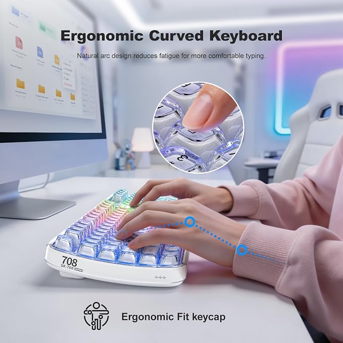 MOFII Upgraded Wireless Ergonomic Keyboard, BT/2.4Ghz Tri-Mode Ergo Keyboard with Natural Curve, RGB Backlit, Rechargeable Battery, Full-Size Keyboard for Computer/Laptop/Mac/MacBook, Pearl White