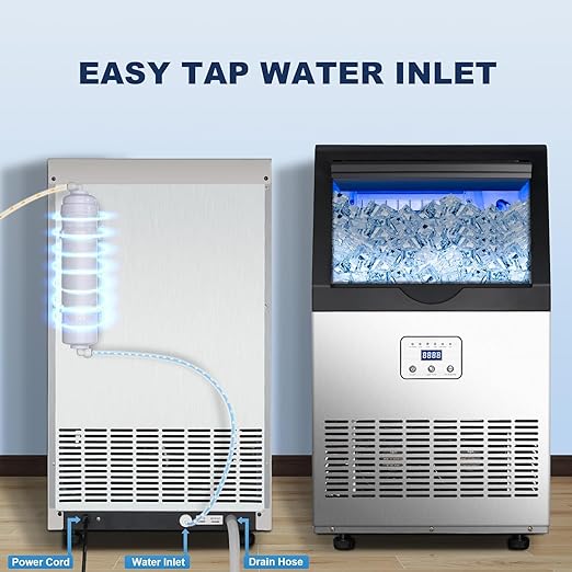 Ice Maker,110LBS/24H Commercial Ice Machine Stainless Steel Ice Maker Machine with 25LBS Capacity,45 Ice Cubes in 12-15 Minutes,Self-Cleaning,Ideal for Restaurant,Bars,Home,Includes Scoop