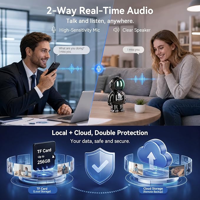 GBIUT Robot Alarm Clock Camera, 2K HD 5G/2.4Ghz WiFi Pet Robot Camera, Human Detection, Night Vision, Two-Way Talk & Motion Alert, Temp Humidity Display, Space Gift for Kids