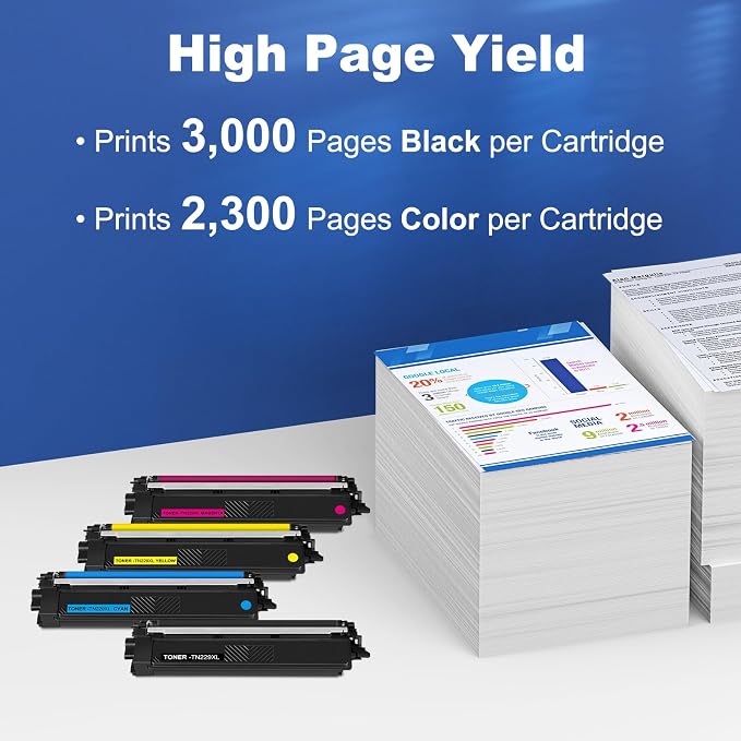 TN229XL 229XL TN229 High Yield Toner Cartridge Compatible Replacement for Brother TN229XL TN-229 Works with Brother MFC-L3720CDW L3780CDW L3765CDW HL-L3220CDW L3280CDW L3300CDW Printer (4-Pack Color)