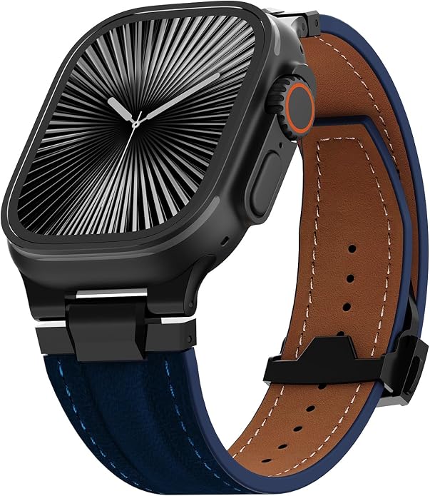 Vintage Genuine Leather Band for Apple Watch Ultra 49mm (2026 Upgrade), Rugged Replacement Strap Compatible with iWatch 46mm 45mm 44mm - for Men Women, Fit Ultra3/2/1, SE 3/2/1, Series11 10/9/8/7/6/5/4