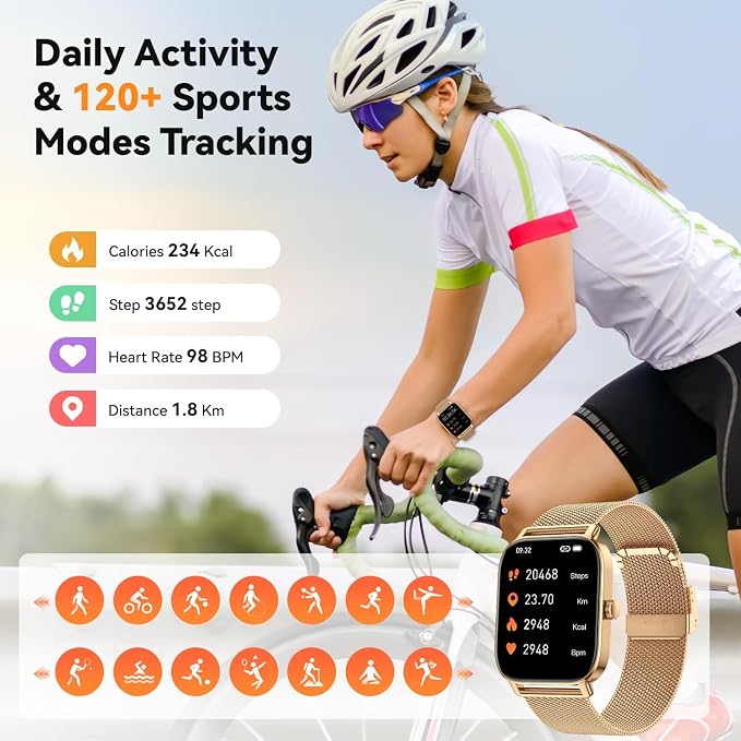 Smart Watch for Women Android/iPhone: Fitness Tracker Smart Watches Rose Gold IP68 Waterproof Bluetooth Calls Answer&Make 1.85" Smartwatch Activity Pedometer Heart Rate SpO2 Monitor 120+ Sports Model