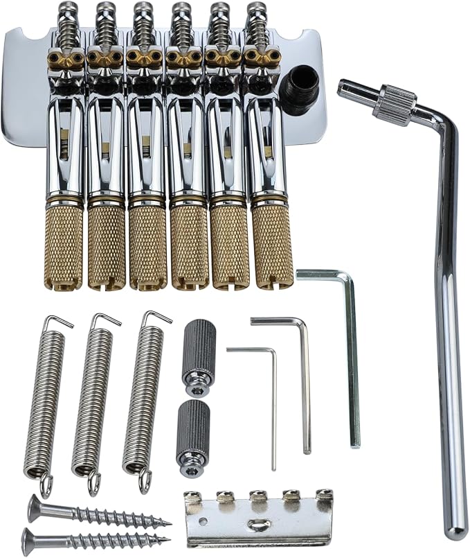 10.5mm Headless Electric Guitar Bridge Chrome Brass Block Saddle Hardened Steel Plate 2 point tremolo bridge for 6 String Headless Electric Guitar Replacement parts