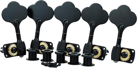 Guyker Bass Tuners (4R + 1L) - 1:22 Ratio Gear Open Frame Bass Drop Locking Machine Head Tuning Key Pegs Replacement for Electric Jazz Guitar Bass or Precision Instruments, BB100 Black