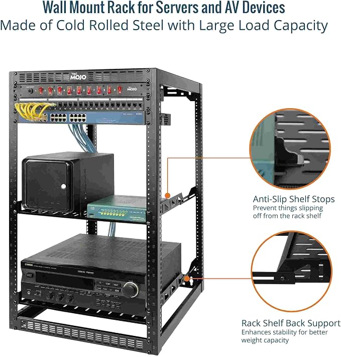 Tecmojo 20U Open Frame Network Rack for IT & AV Gear, AV Rack Floor Standing or Wall Mounted,with 2 PCS 1U Rack Shelves & Mounting Hardware,Network Rack for 19" Networking,Audio and Video Device