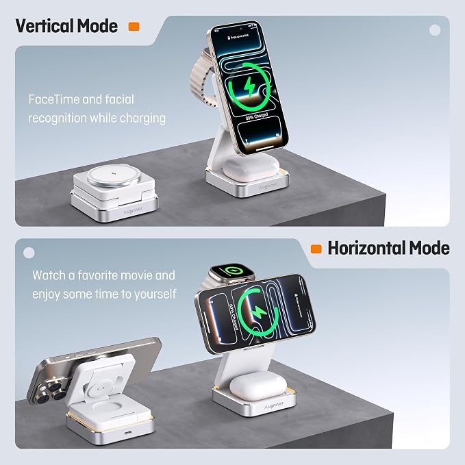 25W 3-in-1 Charging Station for Apple Device, Foldable Magnetic Wireless Charger, Fast Travel Charging Stand Compatible with Magsafe for iPhone17/16/15/14/13/12 Series, Apple Watch/AirPods