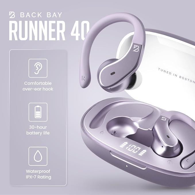 Back Bay Audio - Runner Wireless Earbuds for Running, Workout Wrap Around Earbuds Bluetooth Headphones for Sports, Around the Ear Wireless Bluetooth Running Headphones, Hook Over Earphones Earhooks