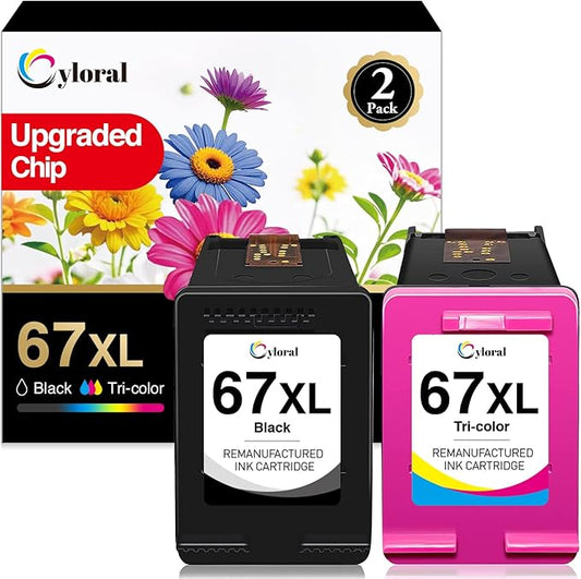 67XL Ink Cartridges Black and Color Combo Pack for HP DeskJet 4200e 4255e 4258e 4252e 4227e 2800e 2852e 2827e 2855e 2755e Envy Pro 6000 6455 Printer, Remanufactured for HP 67 XL, 2 Pack