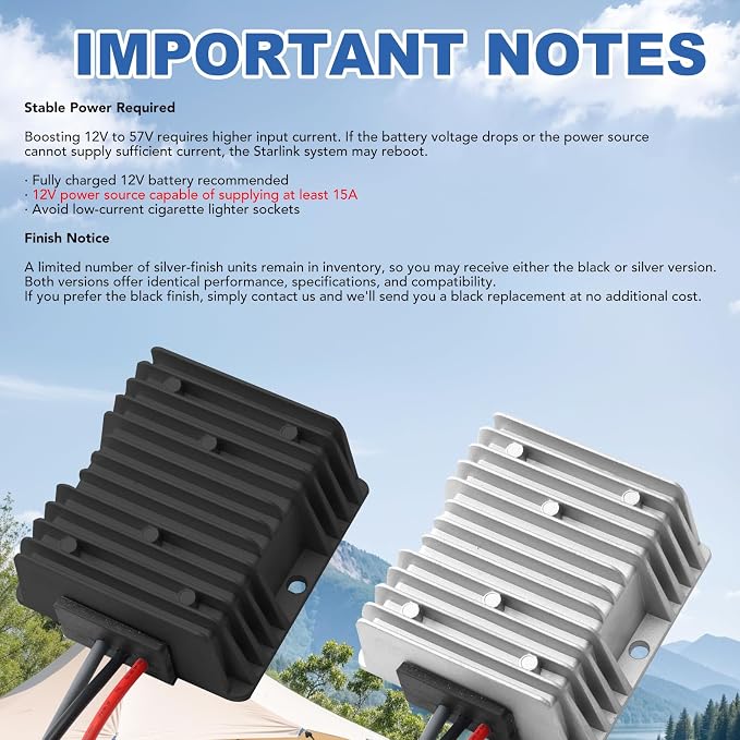 Starlink Gen 3 12V Adapter [No Voltage Drops] 12V/24V to 57V 4.5A DC Boost Converter for Starlink Gen 3 Router, [Ultra Stable] DC Step Up Converter Starlink Gen 3 Power Cable for RV, Marine, Outdoor