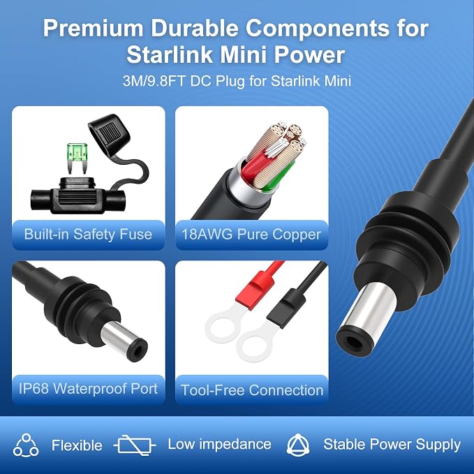 Starlink Mini 12V Adapter, 12V/24V to 30V DC Step-up Converter, Power Supply Converter Cable for RV, Truck and Boat, Eliminates Voltage Drop and Rebooting