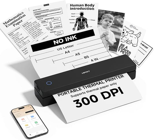 HPRT Inkless Portable Printer Wireless for Travel,Thermal Printer Supports 8.5" x 11" US Letter&A4&A5,Compatible with iOS,Android, Laptop, MT620 Pro,300 DPI,Black