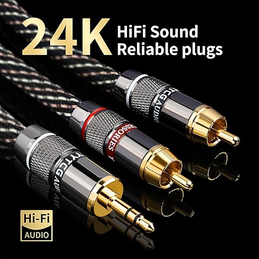 3.28ft Audiophile HiFi Audio RCA Cables-RCA to 3.5mm,15 AWG,4N OFC Core,Gold-Plated Plug,with Nylon Braid,Subwoofer Cable,Compatible with Speaker,Amplifier,Home Stereo(3.28ft/1m)