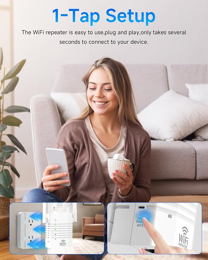 1-Tap Setup WiFi Extender, Dual Band 5GHz/2.4GHz WiFi Signal Booster, 12880 Sq.Ft WiFi Range Extender, 105 Devices Supported, Ethernet Port & High Speed Signal Amplifier