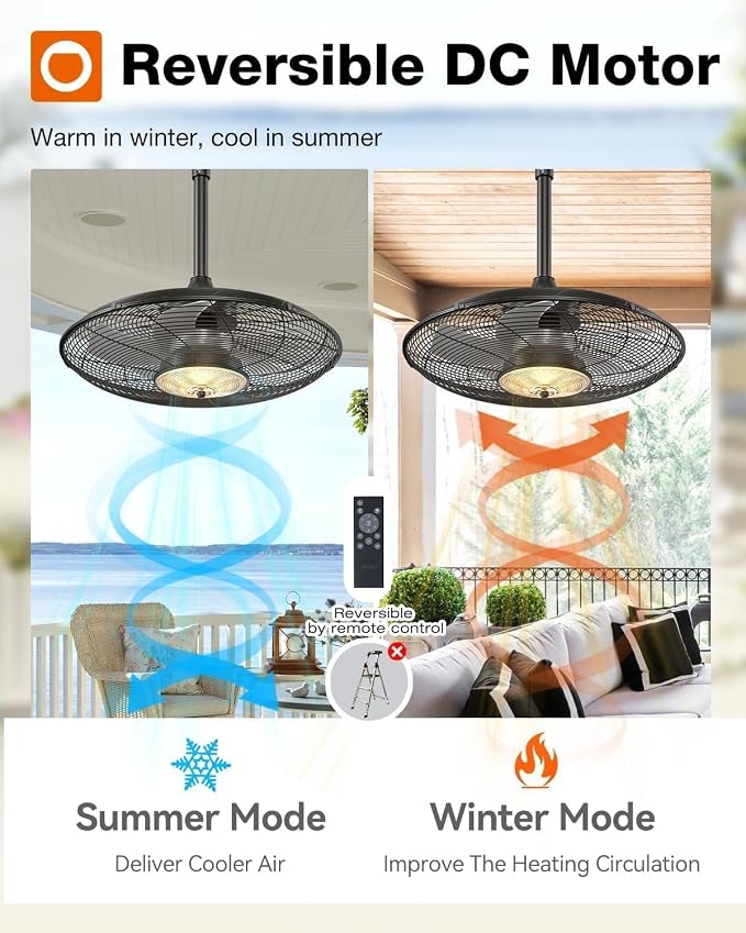 addlon Outdoor Ceiling Fan with Light for Patios, 20 inch Black Waterproof Gazebo Fan with Remote&APP Control, Reversible, Dimmable, Plug in Hook Mount Portable Fan for Garage Pergola Porch Canopy