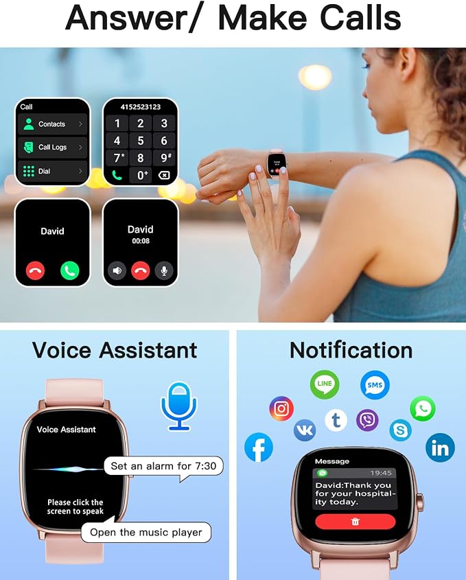 HUAKUA Smart Watches for Women with GPS Built-in, Answer/Make Calls, 1.95" Smartwatch for iPhone/Android Phones, Fitness Watch with Heart Rate/Sleep Monitor 100+ Sports Modes IP68 Waterproof (Pink)