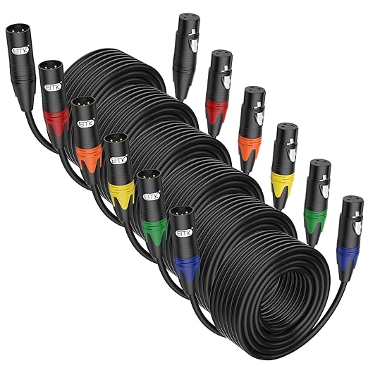 EMK XLR Cable 8ft/2.4M (6 Colors) – Balanced Male to Female Microphone Cord, 3-Pin Shielded Audio Cable with Colorful Connectors – Durable for Studio, Mixer, Amplifier, Speaker, Camcorder