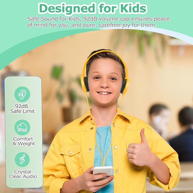 2 Pack Kids Headphones for School Classroom K-12, Swivel Foldable, HD Stereo, 3.5mm Jack Wired Headphone for Kids Children Student (Blue+Pink)