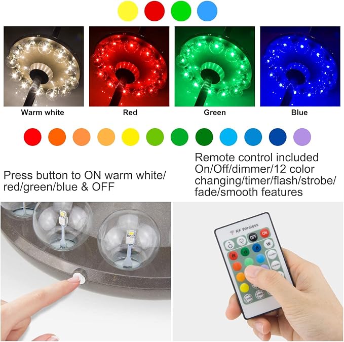 BIGMONAT Battery Operated Hanging Lights Outdoor Patio Umbrella Light RF Remote Control,12 Colors Changing Pole Light for Umbrella,Wireless Under Umbrella Lights Brightness Dimmable and Timer