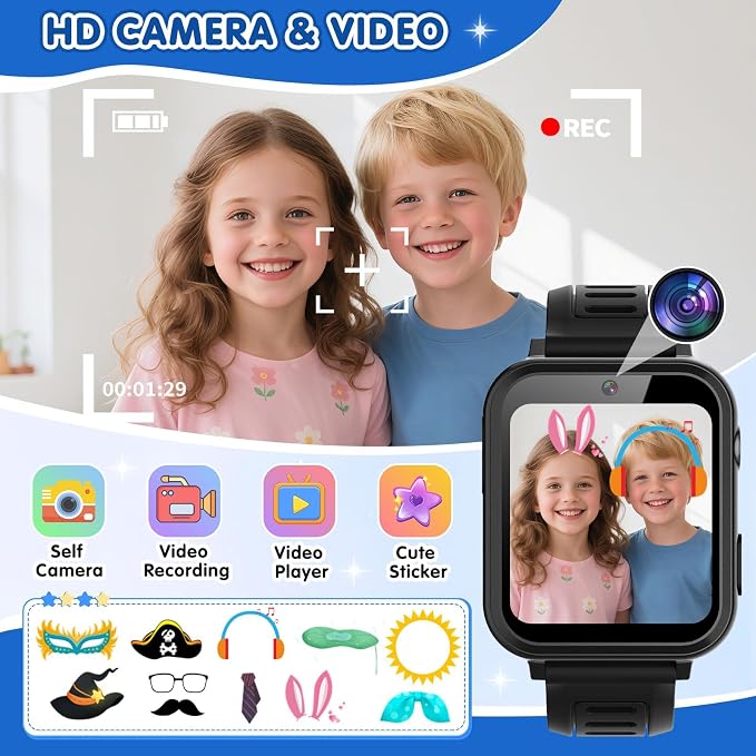 MOFGDNI Smart Watch for Kids with 39 Games Touchscreen Camera Video, Music Player, Pedometer, Calculator, Calendar, Stopwatch, Flashlight, Alarm Clock 12/24 hr, Birthday Gifts Toys for Boys Ages 3-12