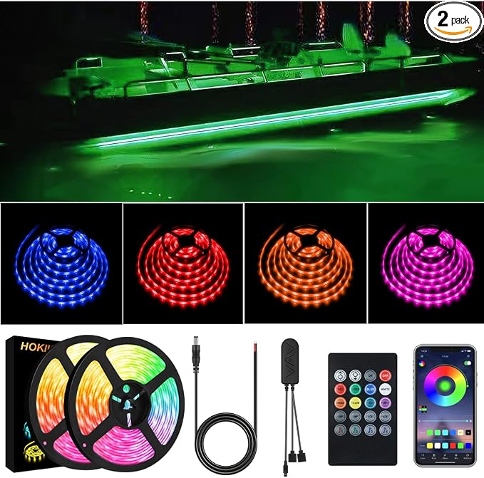 Led Strip Boat Lights Kit, 40FT Bluetooth Multi-Color Marine Pontoon Led Lights, Waterproof Boat Interior Light, Under Gunnel Deck Light, Night Fishing Lighting, APP/Remote Control, Sound Music Sync