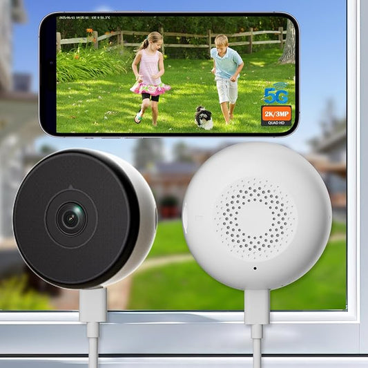 2PCS 3MP 2K Window Security Camera, 5G & 2.4GHz WiFi Wireless Indoor Dome Camera w/Full Color Night Vision, 2-Way Audio, Motion Detection Alerts, Alexa, 24/7 Recording, Easy Install