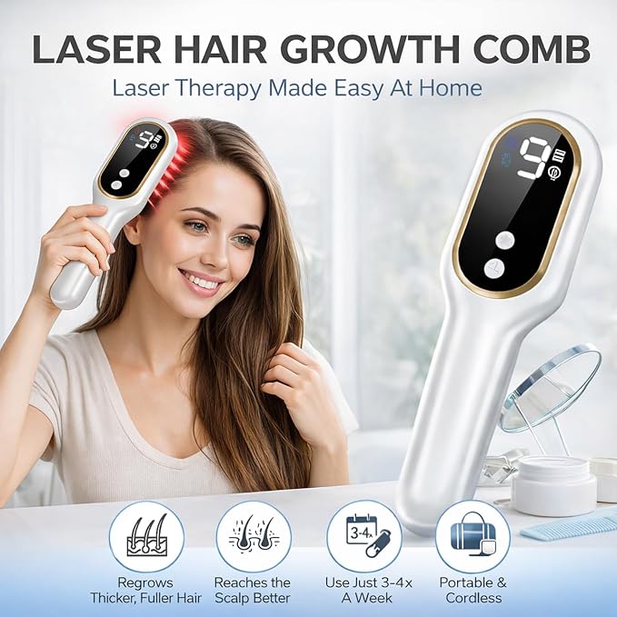 Obiredk ㅤLaser Hair Growth Comb, 650nm Red Light Therapy for Hair Regrowth, FDA Cleared LLLT Scalp Massager for Thinning Hair & Receding Hairline Rechargeable - White