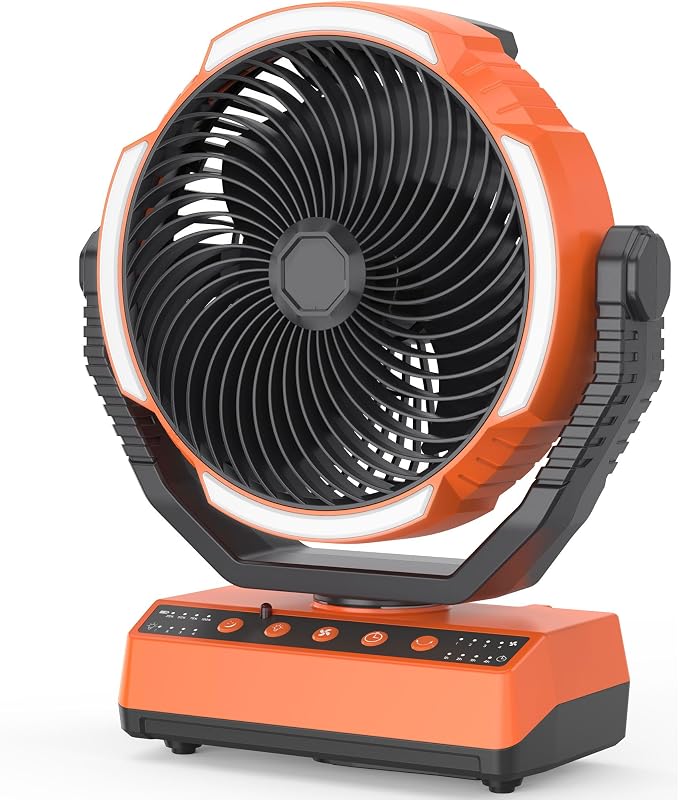 Camping Fan with Light - 20000mAh Rechargeable Battery Fan, 110Hrs Run Time, 4 Speeds, 8H Timers, 110° Auto Oscillation & 270° Pivot Tent Fan with Hook for Camping Power Outage, Hurricane(no adapter)