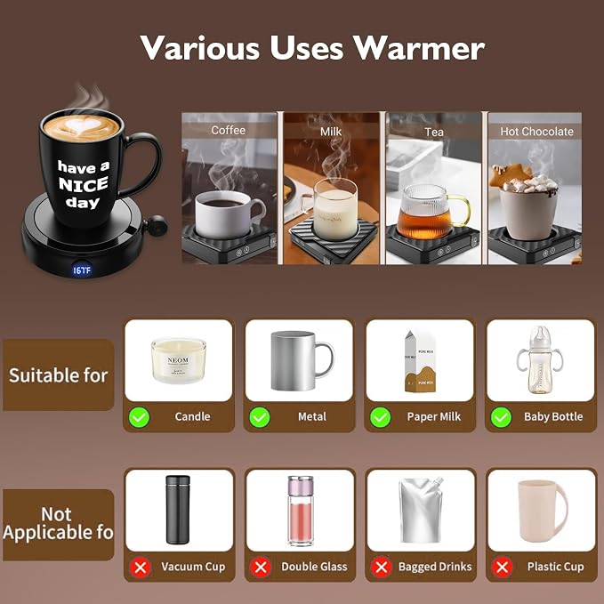 Coffee Mug Warmer & Mug Set, 60W Coffee Cup Warmer for Desk Home Office Use with 4-Temperature Settings, Auto On/Off Gravity-Induction, 14Oz Mug, Great Coffee Gift on Christmas/Birthday, 2025 Upgrade