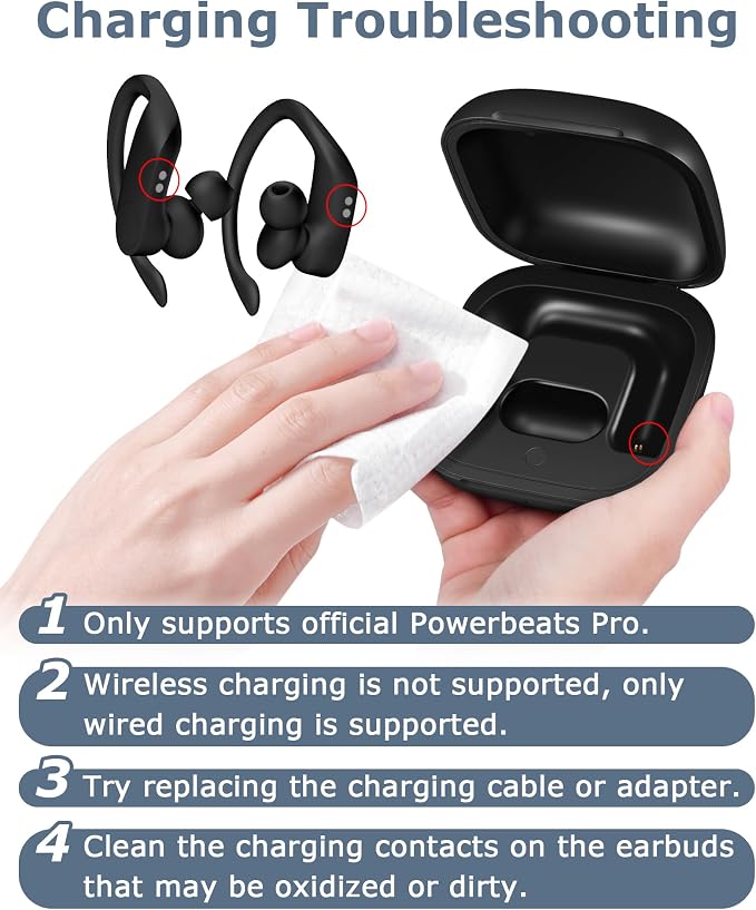 Charging Case Replacement for Powerbeats Pro: 700mAh Battery, Bluetooth Pairing, Portable Charger Case (Case Only)