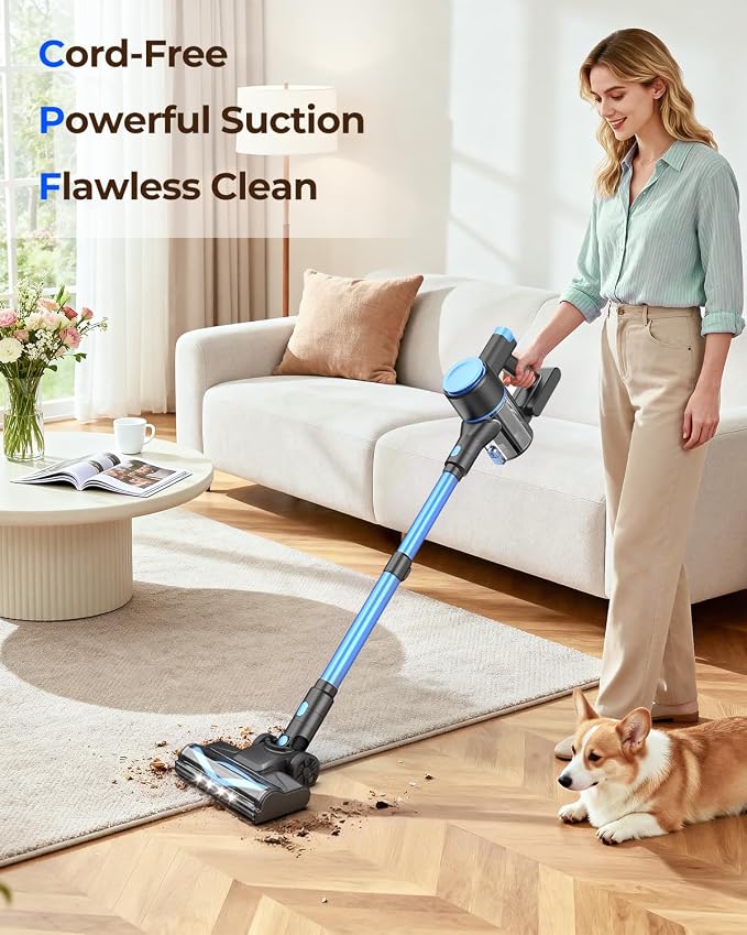 UML0 N8 Cordless Vacuum Cleaner,Lightweight Stick Vacuum with Powerful Suction,2200mAh Battery,40 Mins Runtime, Self-Standing,Rechargeable Vacuum Cleaners for Home Hardwood Floor Pet Hair (Navy)