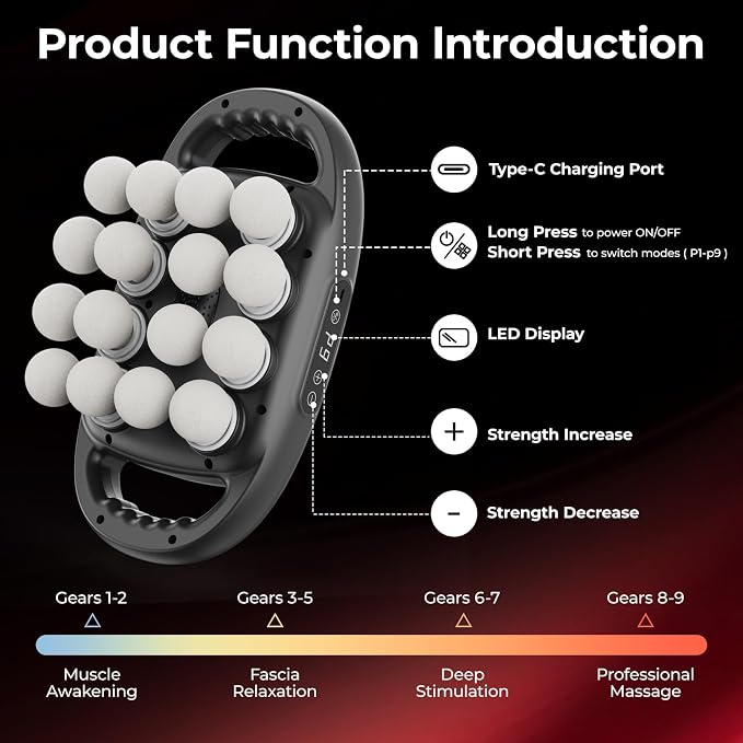 16 Head Massage Gun Set, Deep Tissue Percussion Massager with 9 Modes & 9 Intensities, Pain Relief, Portable & Quiet, Massage Tools for Back, Shoulders, Legs, Foot, Full Body Muscle Relaxation