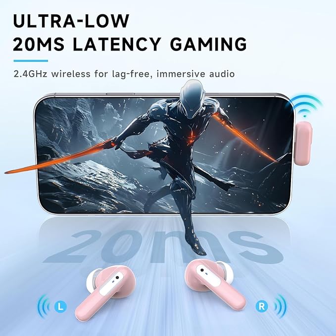 RYR Wireless Gaming Earbuds, 20ms Low Latency, Gaming Earbuds with Noise Cancelling Mic, 2.4Ghz & Bluetooth, LED Display, 36H Playtime for Meta Quest 3/2, PS5, PS4, VR, Switch, Steam Deck, PC, Phone