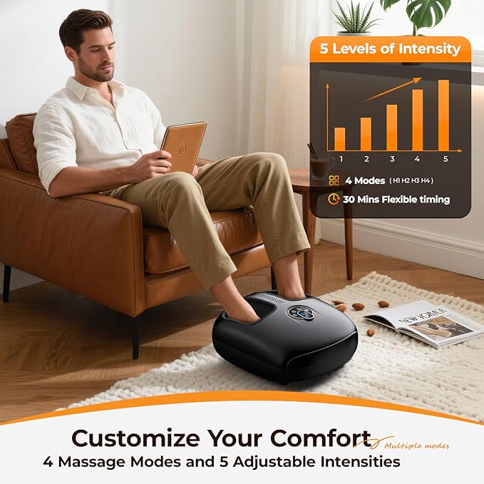 Foot Massager with Heat, 4 Modes & Vibration & Compression & Rolling for Feet Toes Relief, Electric Shiatsu Foot Massager with Remote, Fits Up to Men's Size 13, Gift for Women Men Father's Day