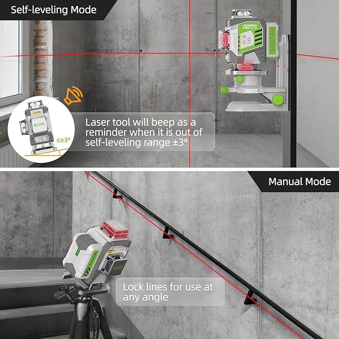 Huepar Pro Laser Level, 16 Lines Self-Leveling 4x360 Red Beam Cross Line Laser Tool, High Accuracy Professional 4D Tiling Floor Laser Level with Rechargeable Li-ion Battery & Hard Carry Case, ZK04CR
