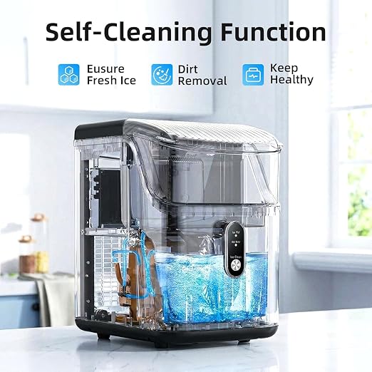 Nugget Ice Maker Countertop, Pebble Ice Machine with Soft Chewable Pellet Ice, 35Lbs/24H, Self-Cleaning, One-Click Operation for Kitchen, Office, Home, Stainless Steel Silver