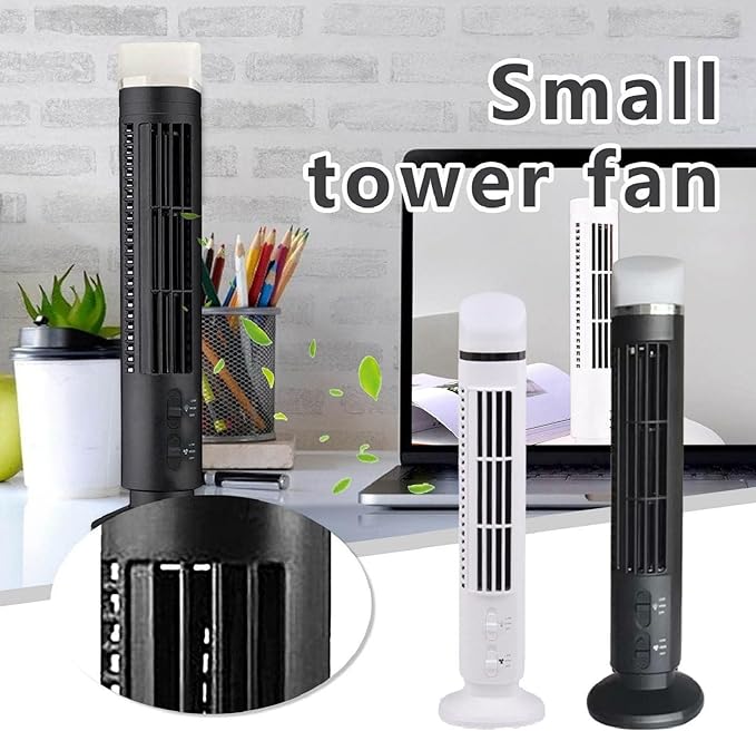 Portable Bladeless Tower Fan USB Desk Cooling Fan Quiet Night Light Air Circulator for Home Bedroom Office Sleep Aid Personal Space