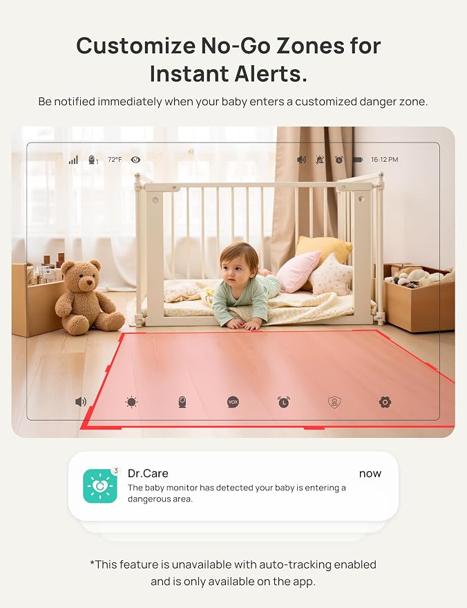 Dr.Care VistaView Smart WiFi Baby Monitor - 5” 1080P Split Screen & 2K Camera App Control, Cry & Motion Alerts, HD Night Vision, 5000mAh Battery, 2-Way Talk, Multi-User, Triple Security, 1279ft Range